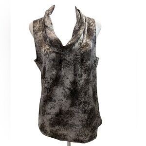 Ann Taylor Black and Gray Patterned Cowl Neck Top